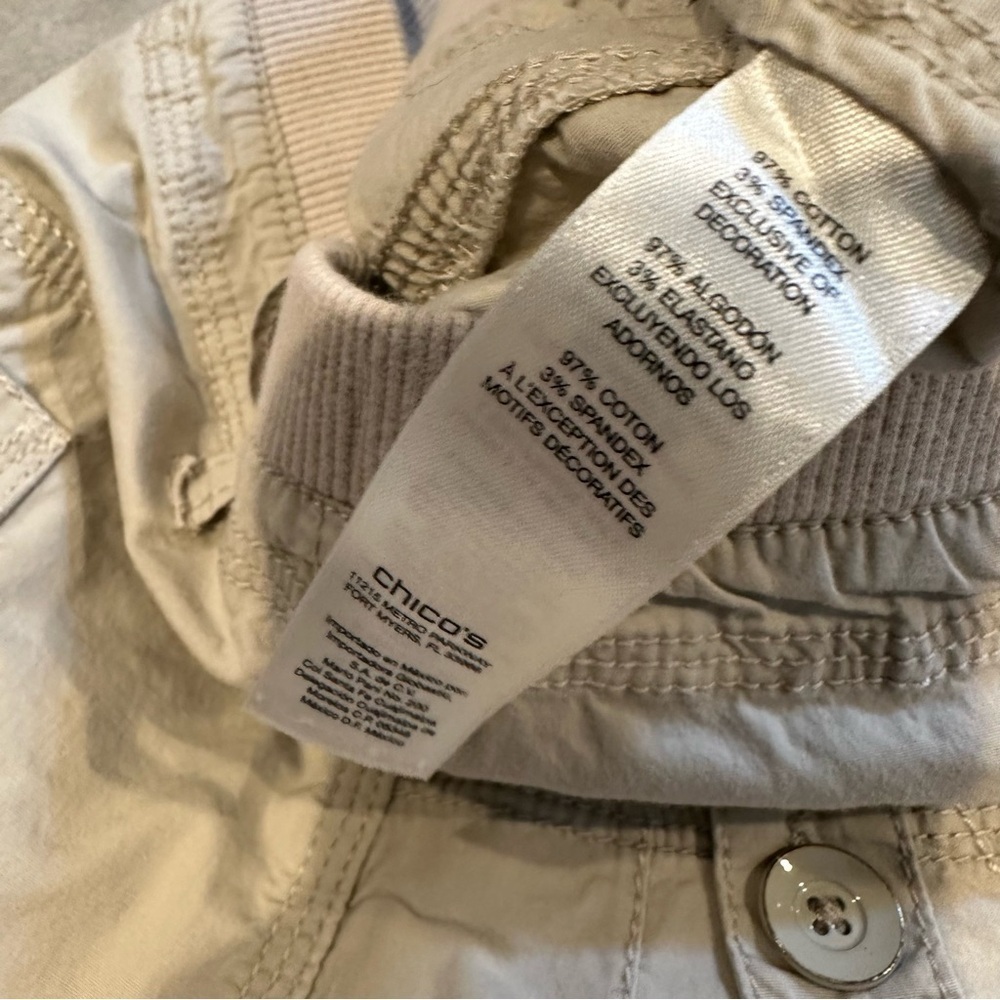 Chico's lightweight utility style mid rise pants light tan cropped capri length - Picture 14 of 15